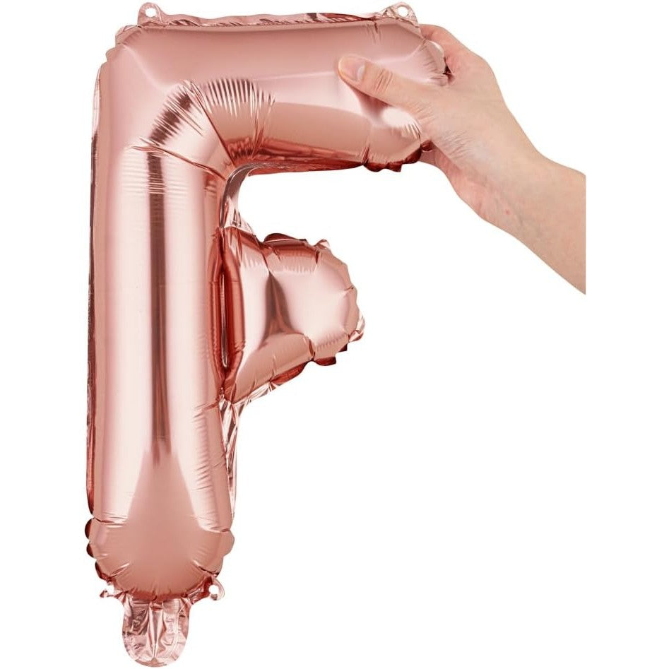 Balon Folie Metalizata Litera F, 40 cm, Umflati cu Heliu sau Aer, Ambalaj Individual, Pai inclus, Rose Gold
