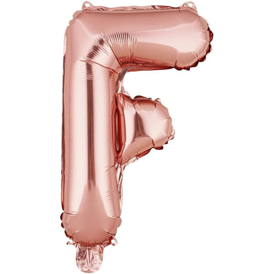 Balon Folie Metalizata Litera F, 40 cm, Umflati cu Heliu sau Aer, Ambalaj Individual, Pai inclus, Rose Gold