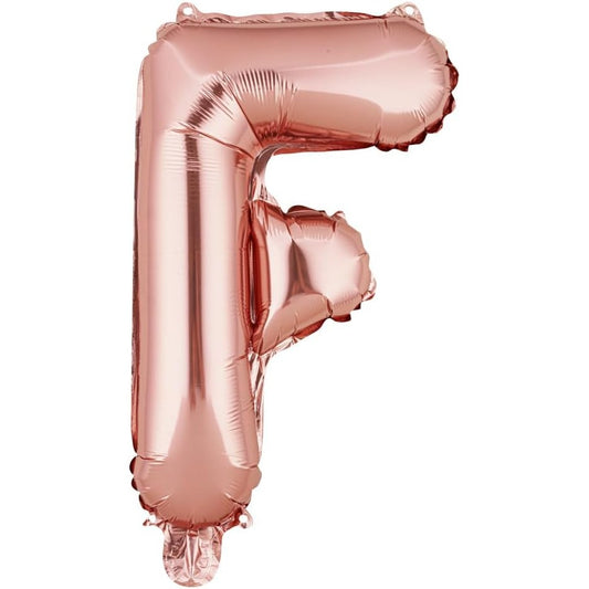 Balon Folie Metalizata Litera F, 40 cm, Umflati cu Heliu sau Aer, Ambalaj Individual, Pai inclus, Rose Gold