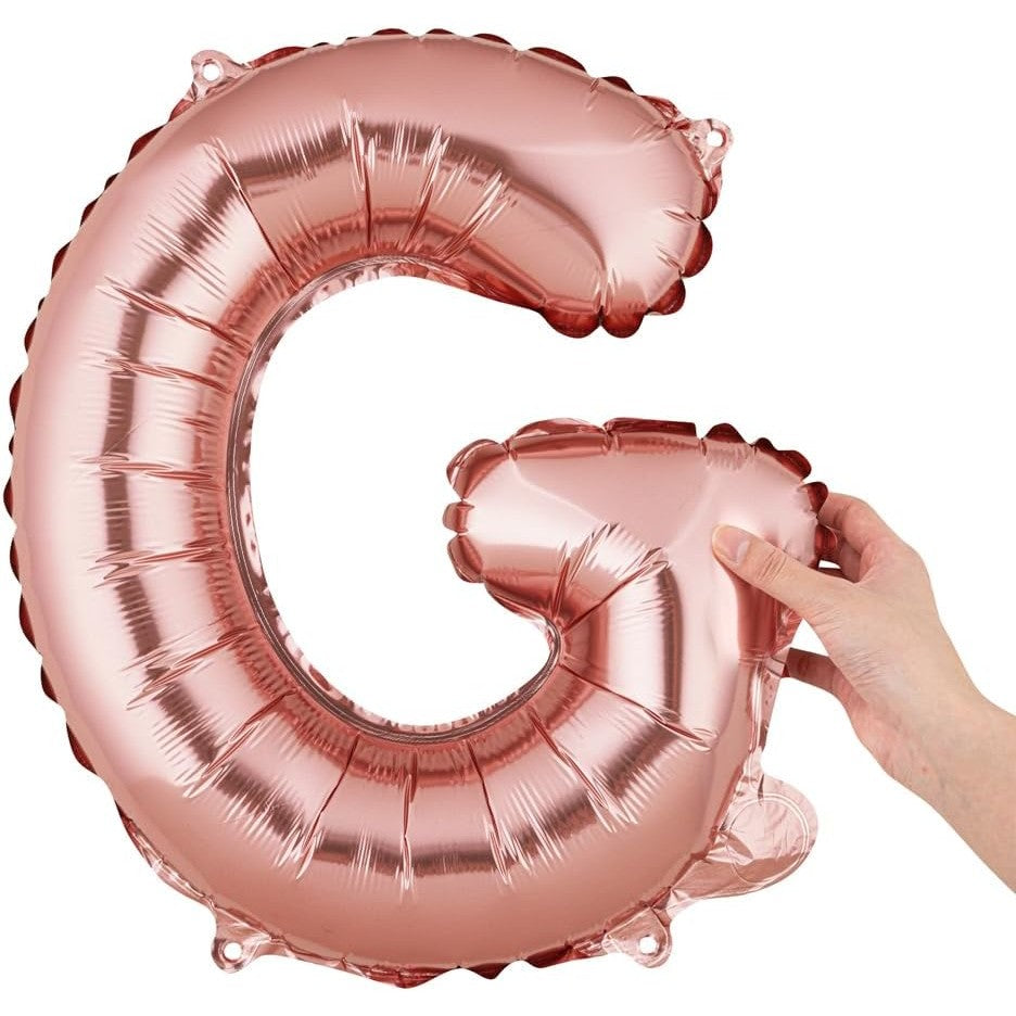 Balon Folie Metalizata Litera G, 40 cm, Umflati cu Heliu sau Aer, Ambalaj Individual, Pai inclus, Rose Gold
