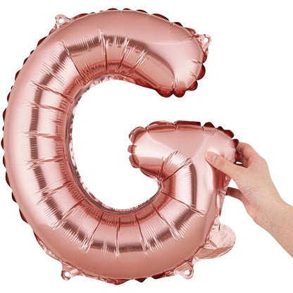 Balon Folie Metalizata Litera G, 40 cm, Umflati cu Heliu sau Aer, Ambalaj Individual, Pai inclus, Rose Gold