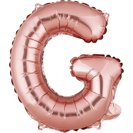 Balon Folie Metalizata Litera G, 40 cm, Umflati cu Heliu sau Aer, Ambalaj Individual, Pai inclus, Rose Gold