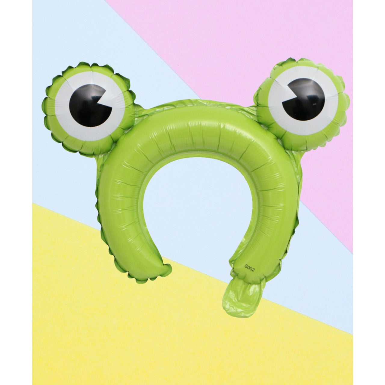 Balon din Folie Metalizata, Tip Coronita cu Urechi, Model Broasca, Ambalaj Individual, Pai Inclus, Umflare cu Aer sau Heliu, 28 x 31 cm, Verde