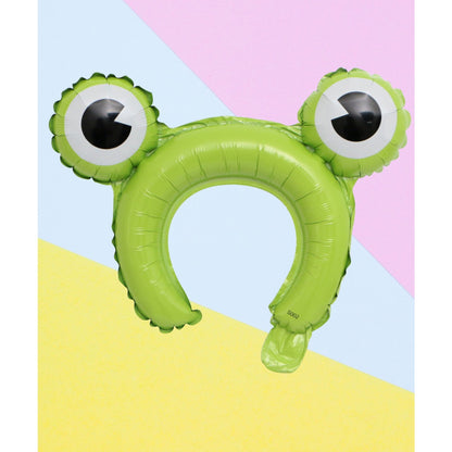 Balon din Folie Metalizata, Tip Coronita cu Urechi, Model Broasca, Ambalaj Individual, Pai Inclus, Umflare cu Aer sau Heliu, 28 x 31 cm, Verde
