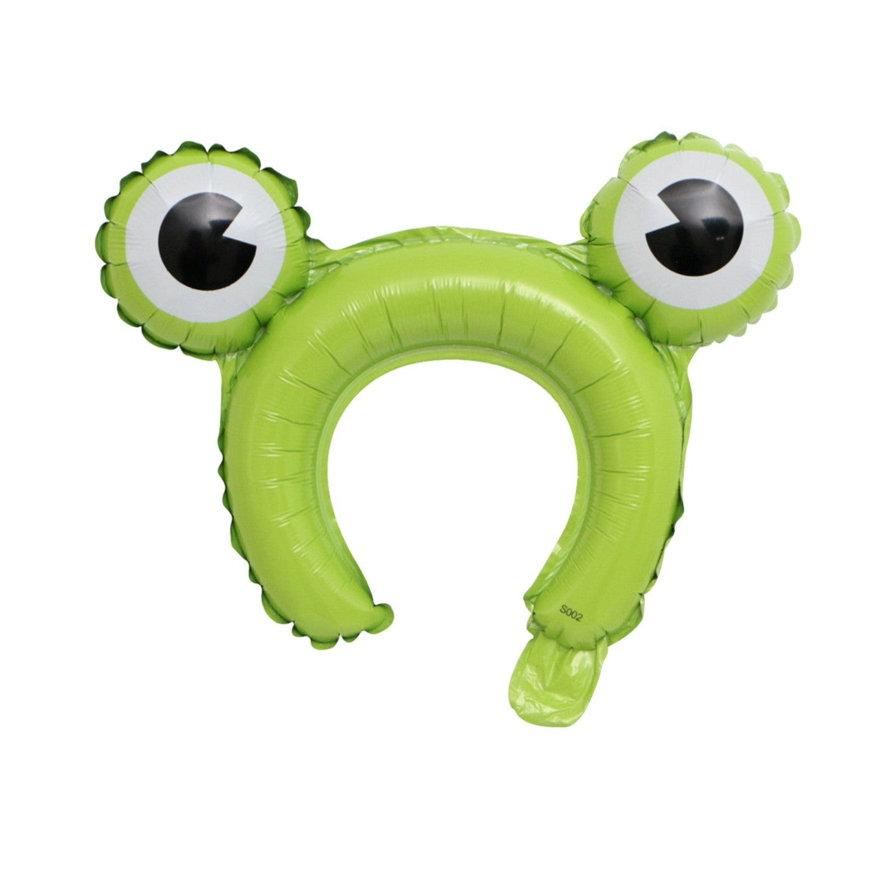 Balon din Folie Metalizata, Tip Coronita cu Urechi, Model Broasca, Ambalaj Individual, Pai Inclus, Umflare cu Aer sau Heliu, 28 x 31 cm, Verde