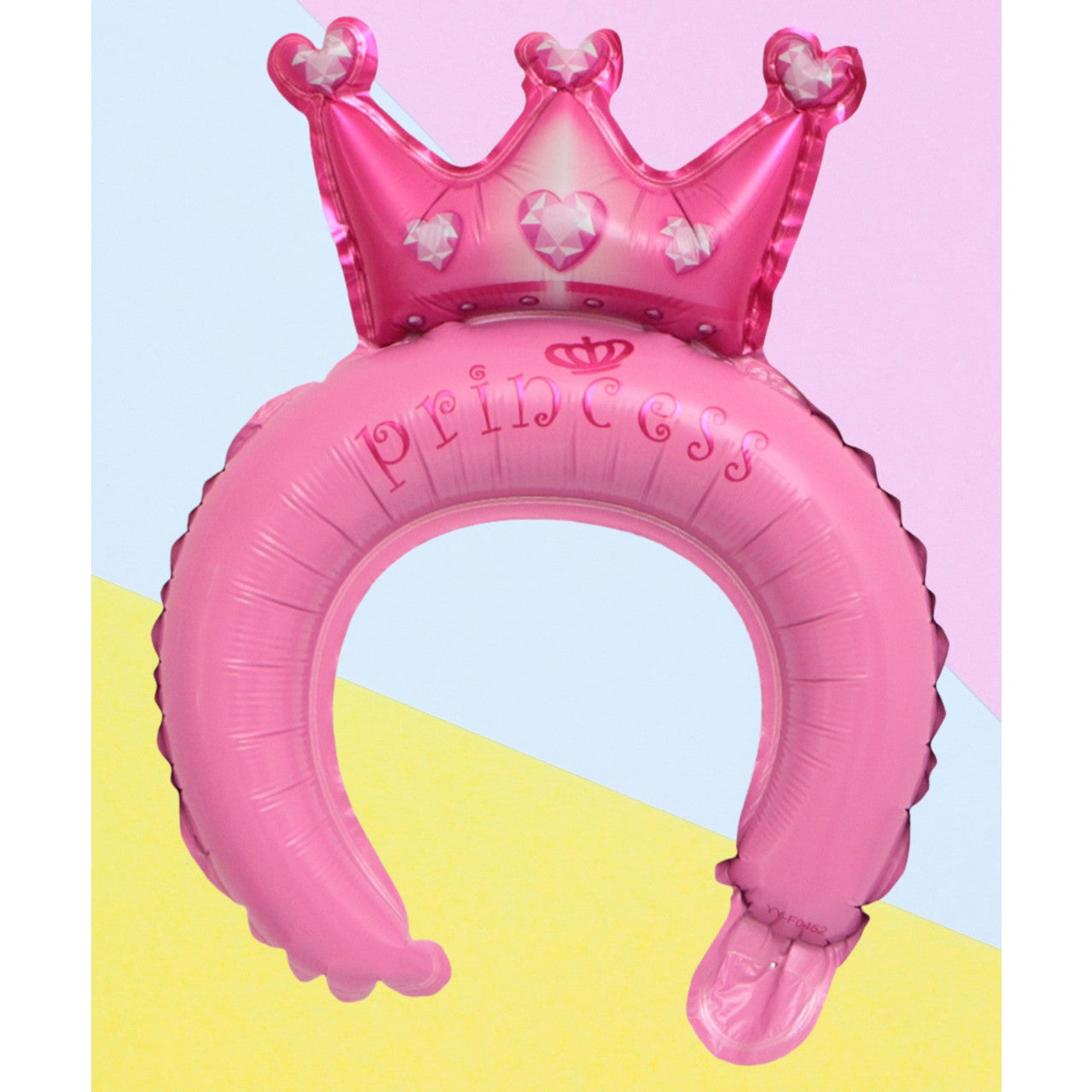 Balon din Folie Metalizata, Tip Coronita cu Urechi, Model Coronita de Printesa, Ambalaj Individual, Pai Inclus, Umflare cu Aer sau Heliu, 30 x 27 cm, Roz