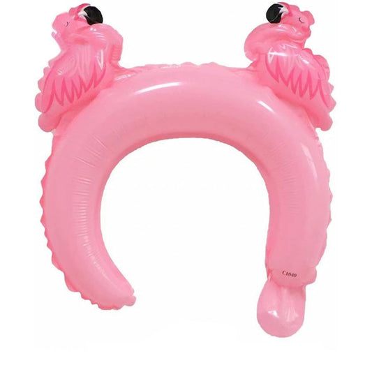 Balon din Folie Metalizata, Tip Coronita cu Urechi, Model Flamingo, Ambalaj Individual, Pai Inclus, Umflare cu Aer sau Heliu, 28 x 27 cm, Roz