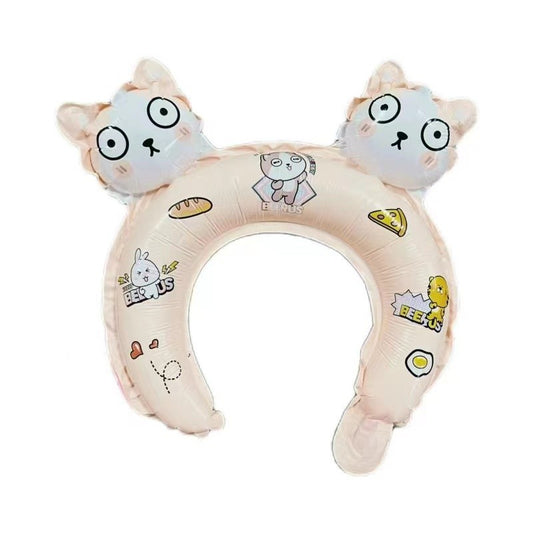 Balon din Folie Metalizata, Tip Coronita cu Urechi, Model Hello Kitty, Ambalaj Individual, Pai Inclus, Umflare cu Aer sau Heliu, 30 x 29 cm, Rose