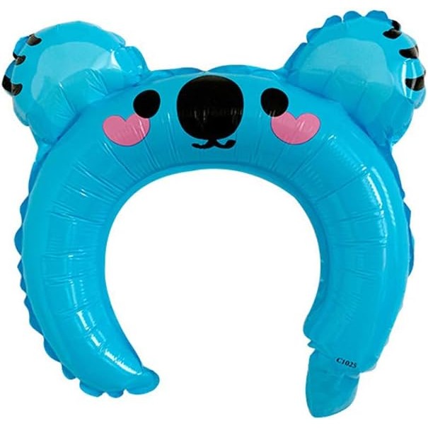 Balon din Folie Metalizata, Tip Coronita cu Urechi, Model Koala, Ambalaj Individual, Pai Inclus, Umflare cu Aer sau Heliu, 26.5 x 28 cm, Albastru