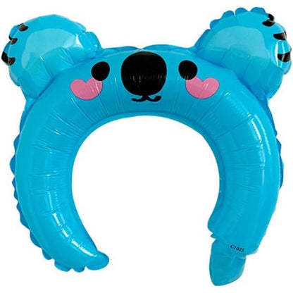 Balon din Folie Metalizata, Tip Coronita cu Urechi, Model Koala, Ambalaj Individual, Pai Inclus, Umflare cu Aer sau Heliu, 26.5 x 28 cm, Albastru