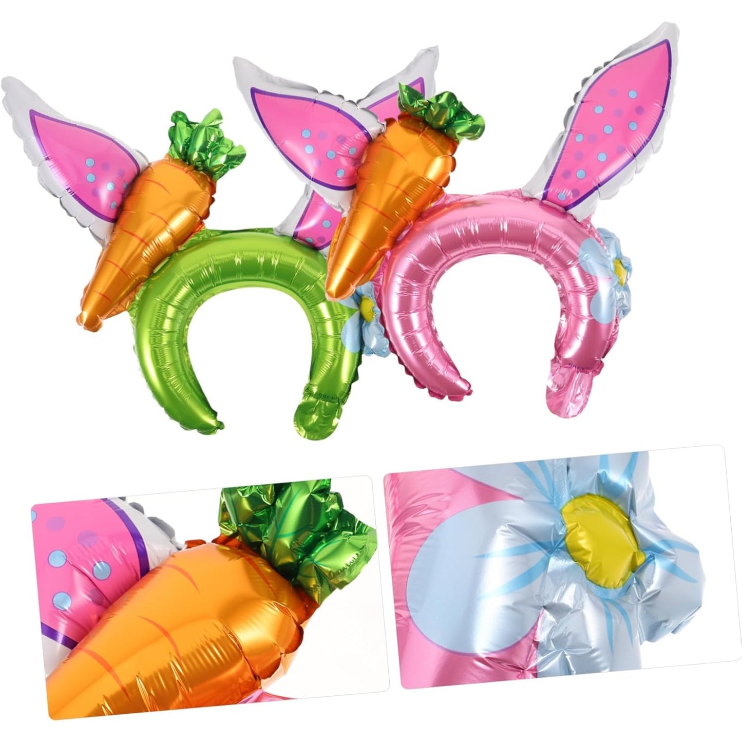 Balon din Folie Metalizata, Tip Coronita cu Urechi, Model Morcov, Ambalaj Individual, Pai Inclus, Umflare cu Aer sau Heliu, 43 x 40 cm, Roz