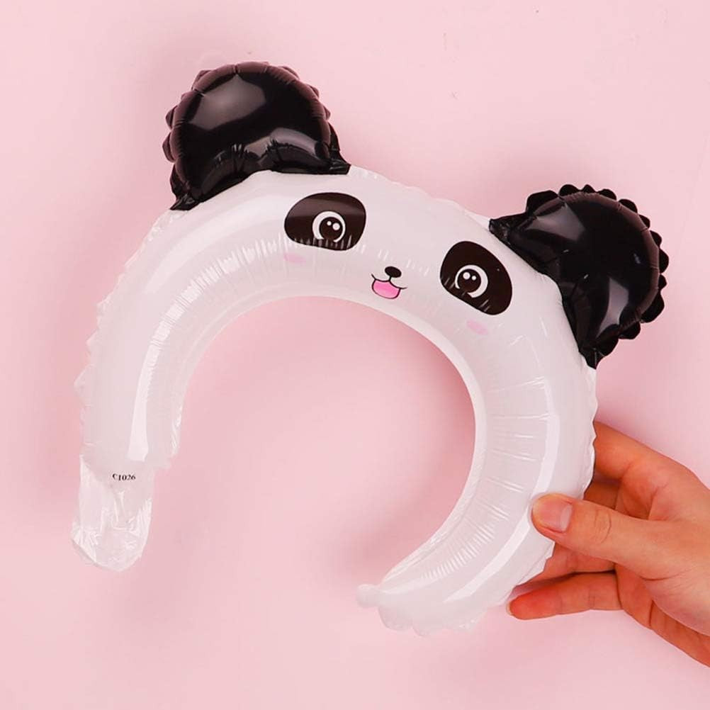 Balon din Folie Metalizata, Tip Coronita cu Urechi, Model Panda, Ambalaj Individual, Pai Inclus, Umflare cu Aer sau Heliu, 27 x 28 cm, Alb/Negru