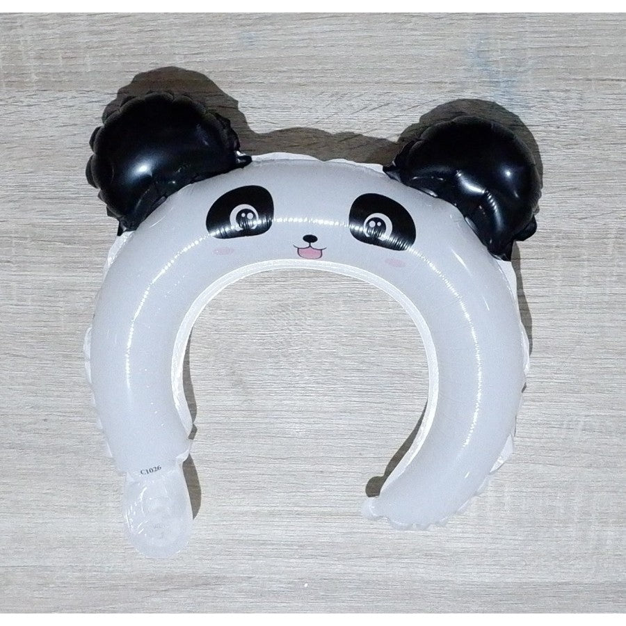 Balon din Folie Metalizata, Tip Coronita cu Urechi, Model Panda, Ambalaj Individual, Pai Inclus, Umflare cu Aer sau Heliu, 27 x 28 cm, Alb/Negru