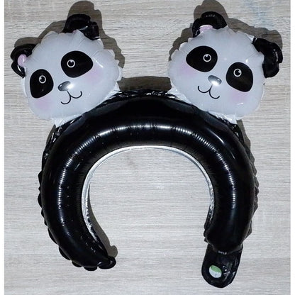 Balon din Folie Metalizata, Tip Coronita cu Urechi, Model Panda, Ambalaj Individual, Pai Inclus, Umflare cu Aer sau Heliu, 30 x 27 cm, Albastru