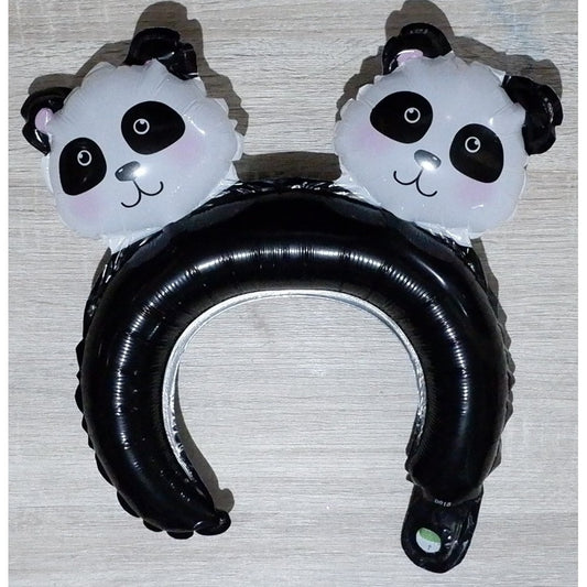 Balon din Folie Metalizata, Tip Coronita cu Urechi, Model Panda, Ambalaj Individual, Pai Inclus, Umflare cu Aer sau Heliu, 30 x 27 cm, Albastru