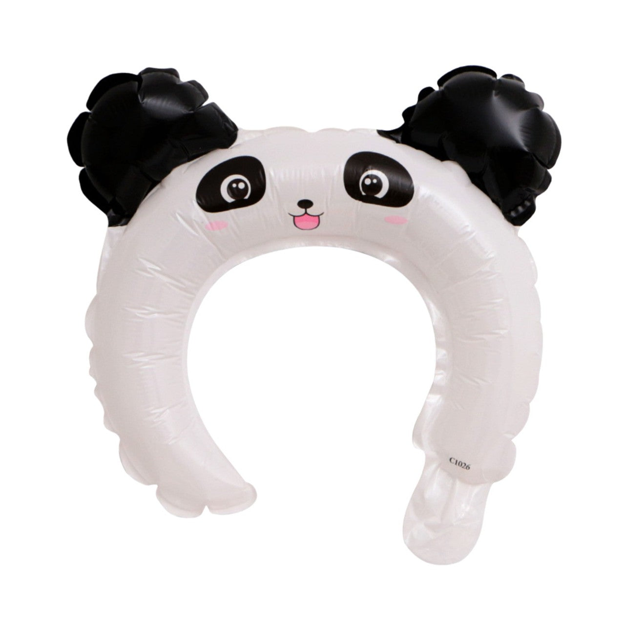Balon din Folie Metalizata, Tip Coronita cu Urechi, Model Panda, Ambalaj Individual, Pai Inclus, Umflare cu Aer sau Heliu, 27 x 28 cm, Alb/Negru