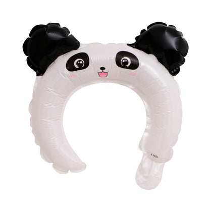 Balon din Folie Metalizata, Tip Coronita cu Urechi, Model Panda, Ambalaj Individual, Pai Inclus, Umflare cu Aer sau Heliu, 27 x 28 cm, Alb/Negru