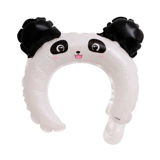 Balon din Folie Metalizata, Tip Coronita cu Urechi, Model Panda, Ambalaj Individual, Pai Inclus, Umflare cu Aer sau Heliu, 27 x 28 cm, Alb/Negru
