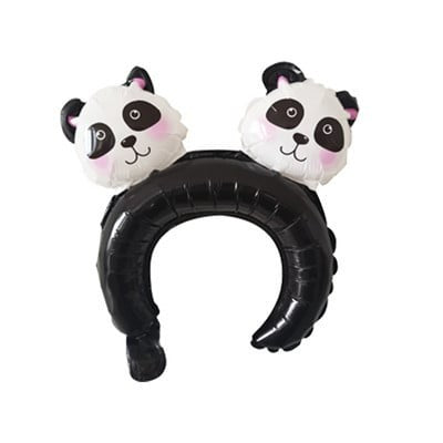 Balon din Folie Metalizata, Tip Coronita cu Urechi, Model Panda, Ambalaj Individual, Pai Inclus, Umflare cu Aer sau Heliu, 30 x 27 cm, Albastru