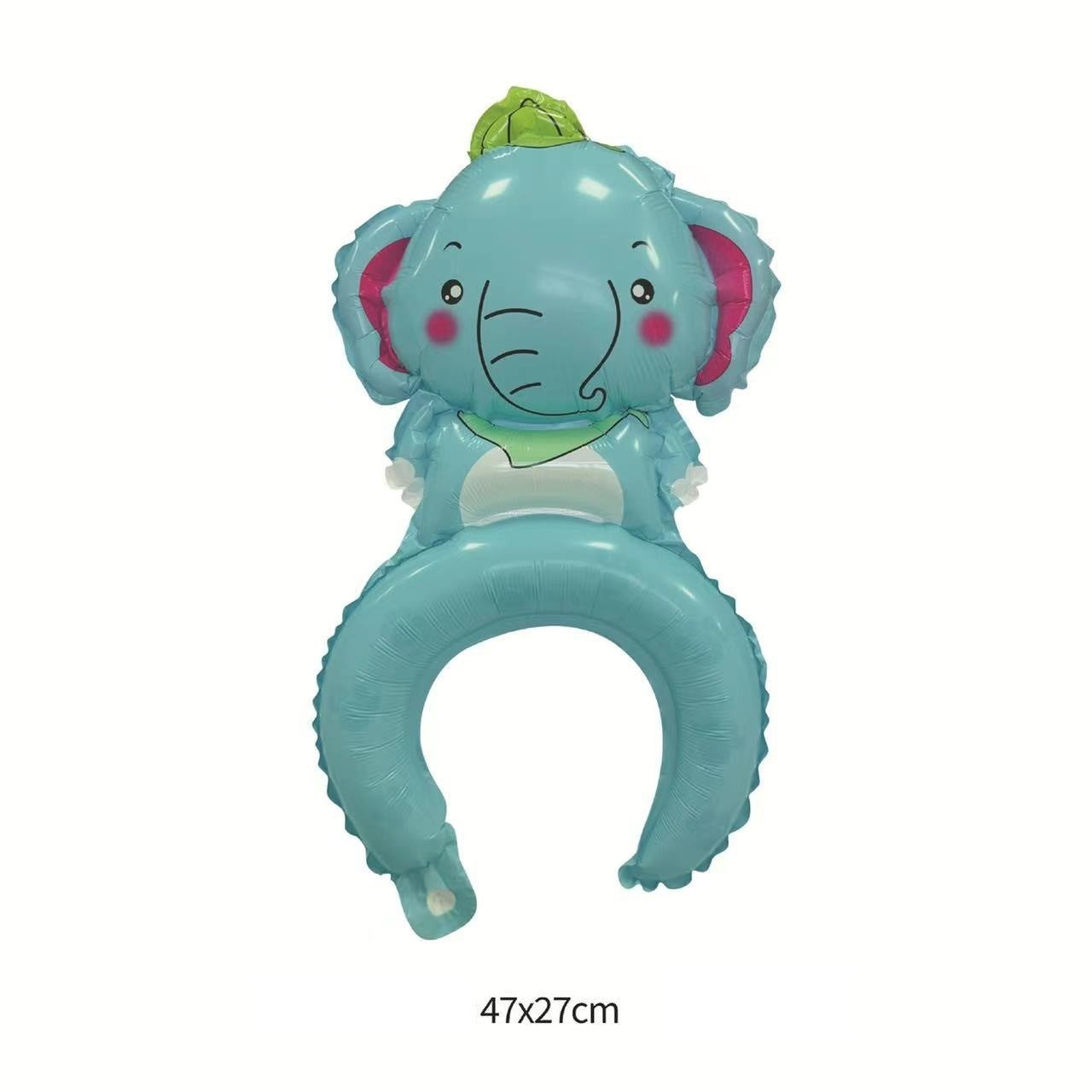 Balon din Folie Metalizata, Tip Coronita, Model Elefant, Ambalaj Individual, Pai Inclus, Umflare cu Aer sau Heliu, 47 x 27 cm, Albastru