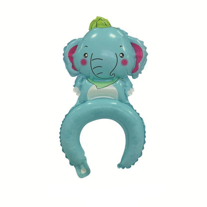 Balon din Folie Metalizata, Tip Coronita, Model Elefant, Ambalaj Individual, Pai Inclus, Umflare cu Aer sau Heliu, 47 x 27 cm, Albastru