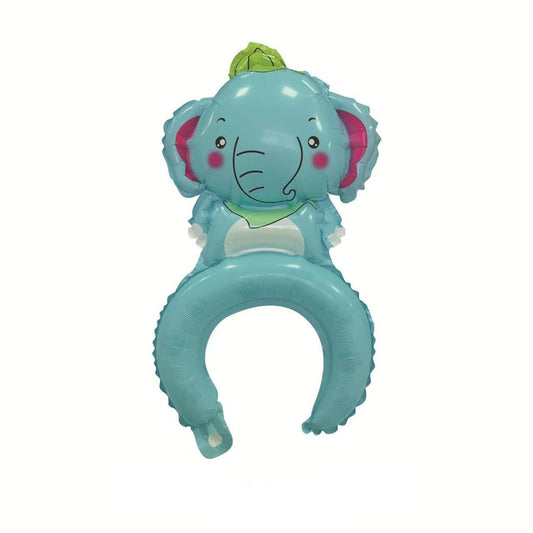 Balon din Folie Metalizata, Tip Coronita, Model Elefant, Ambalaj Individual, Pai Inclus, Umflare cu Aer sau Heliu, 47 x 27 cm, Albastru