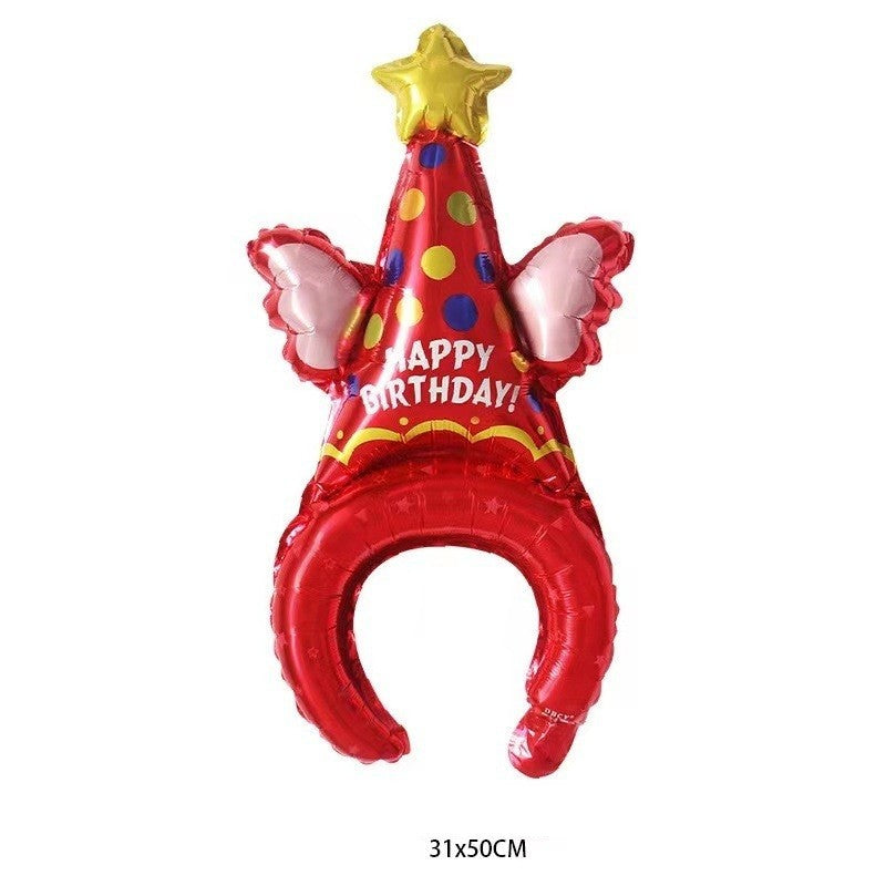 Balon din Folie Metalizata, Tip Coronita, Model Palarie de Petrecere, Ambalaj Individual, Pai Inclus, Umflare cu Aer sau Heliu, 31 x 50 cm, Rosu
