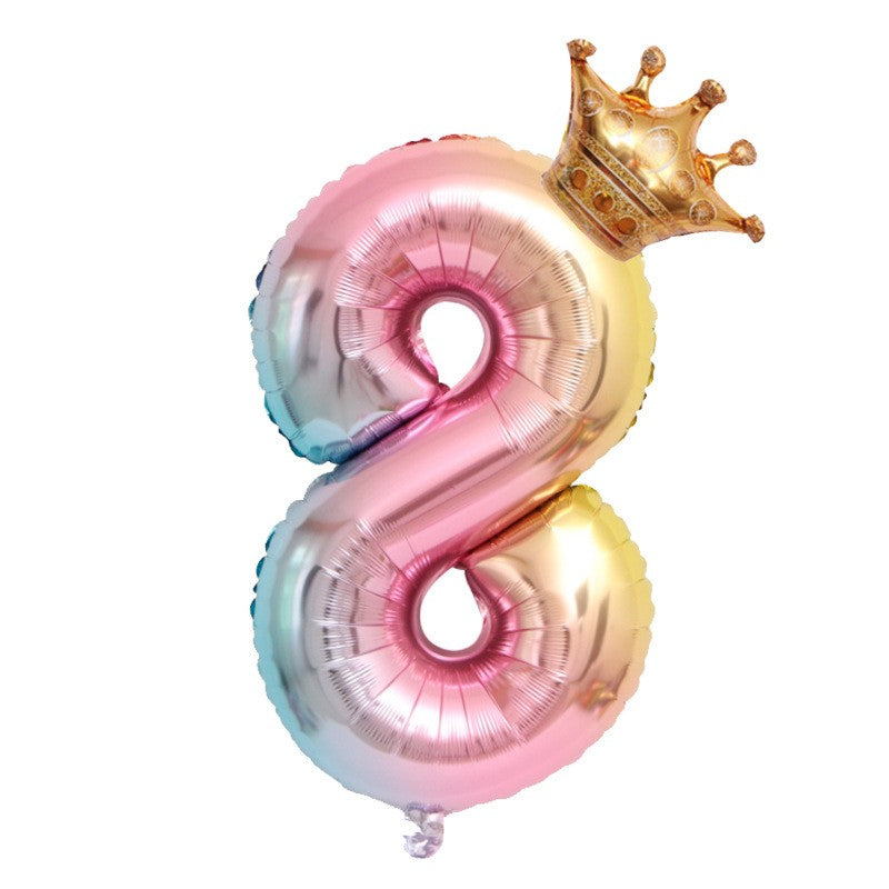 Balon din Folie Metalizata, Figurina Cifra Gradient, Tema Aniversare 80 cm, Ambalaj Individual, Pai inclus, Umflare cu Aer sau Heliu, Coronita, Cifra 8