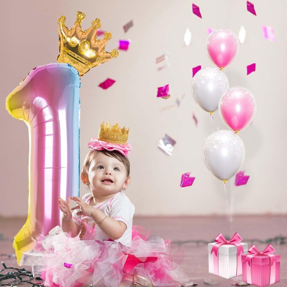 Balon din Folie Metalizata, Figurina Cifra Gradient, Tema Aniversare 80 cm, Ambalaj Individual, Pai inclus, Umflare cu Aer sau Heliu, Coronita, Cifra 1