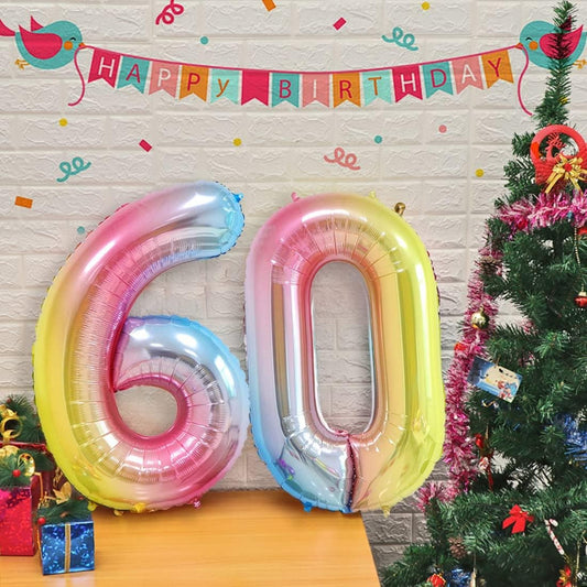 Balon din Folie Metalizata Gradient, Figurina Cifra, Tema Aniversare 100 cm, Ambalaj Individual, Pai inclus, Umflare cu Aer sau Heliu, Multicolor, Cifra 0