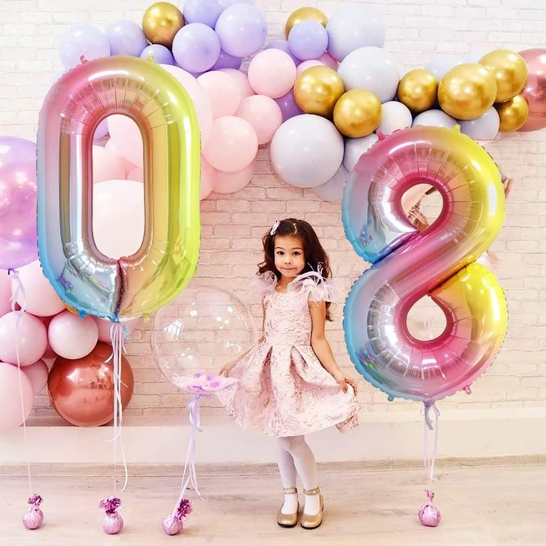 Balon din Folie Metalizata Gradient, Figurina Cifra, Tema Aniversare 100 cm, Ambalaj Individual, Pai inclus, Umflare cu Aer sau Heliu, Multicolor, Cifra 0