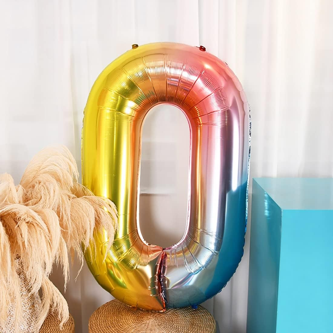 Balon din Folie Metalizata Gradient, Figurina Cifra, Tema Aniversare 100 cm, Ambalaj Individual, Pai inclus, Umflare cu Aer sau Heliu, Multicolor, Cifra 0
