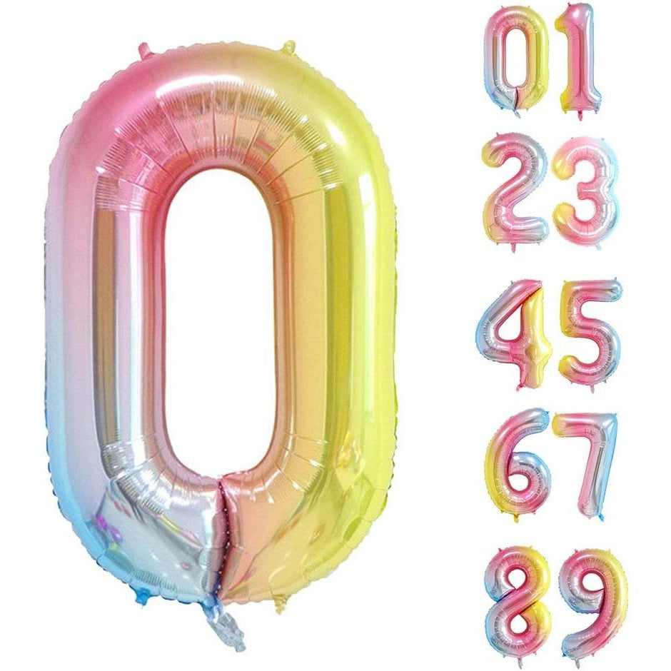 Balon din Folie Metalizata Gradient, Figurina Cifra, Tema Aniversare 100 cm, Ambalaj Individual, Pai inclus, Umflare cu Aer sau Heliu, Multicolor, Cifra 0