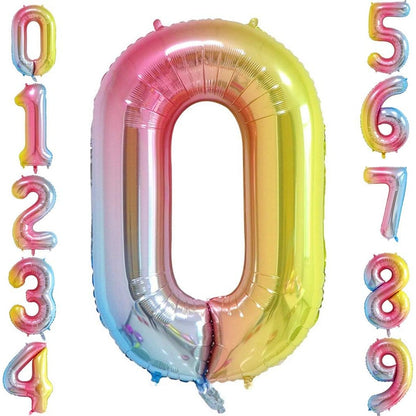 Balon din Folie Metalizata Gradient, Figurina Cifra, Tema Aniversare 100 cm, Ambalaj Individual, Pai inclus, Umflare cu Aer sau Heliu, Multicolor, Cifra 0