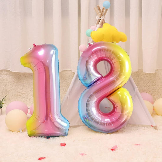 Balon din Folie Metalizata Gradient, Figurina Cifra, Tema Aniversare 100 cm, Ambalaj Individual, Pai inclus, Umflare cu Aer sau Heliu, Multicolor, Cifra 1
