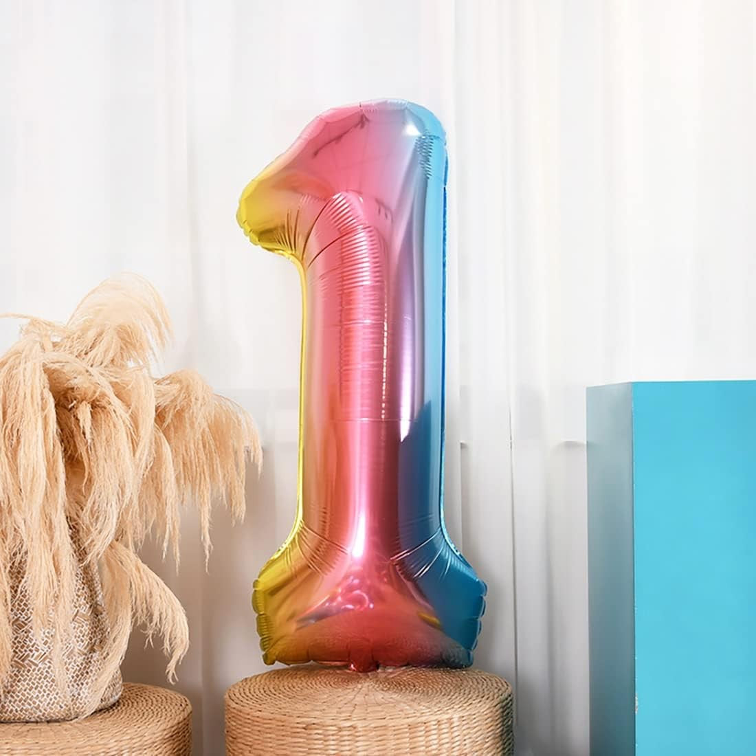 Balon din Folie Metalizata Gradient, Figurina Cifra, Tema Aniversare 100 cm, Ambalaj Individual, Pai inclus, Umflare cu Aer sau Heliu, Multicolor, Cifra 1