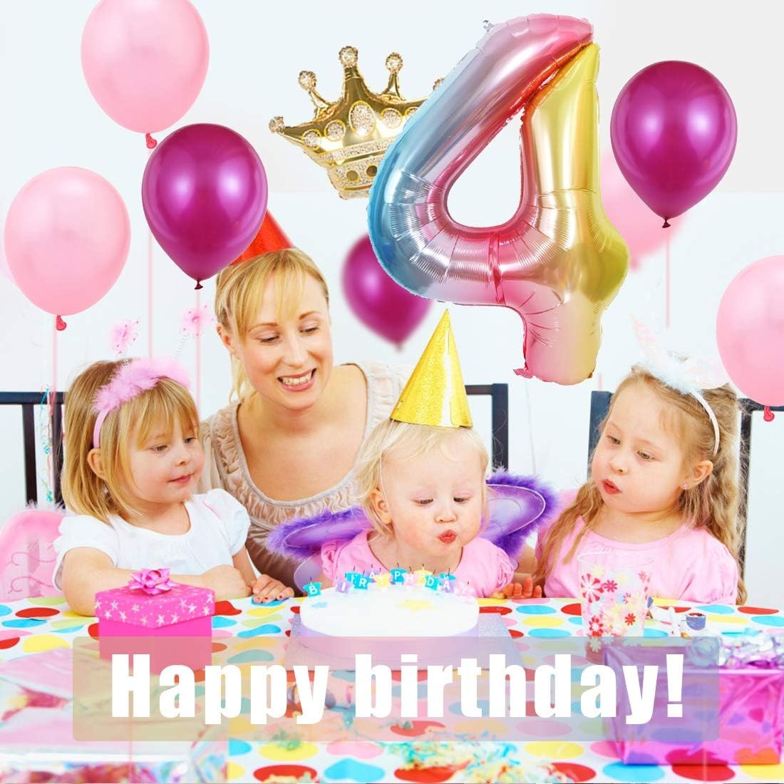 Balon din Folie Metalizata Gradient, Figurina Cifra, Tema Aniversare 100 cm, Ambalaj Individual, Pai inclus, Umflare cu Aer sau Heliu, Multicolor, Cifra 4