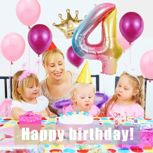 Balon din Folie Metalizata Gradient, Figurina Cifra, Tema Aniversare 100 cm, Ambalaj Individual, Pai inclus, Umflare cu Aer sau Heliu, Multicolor, Cifra 4