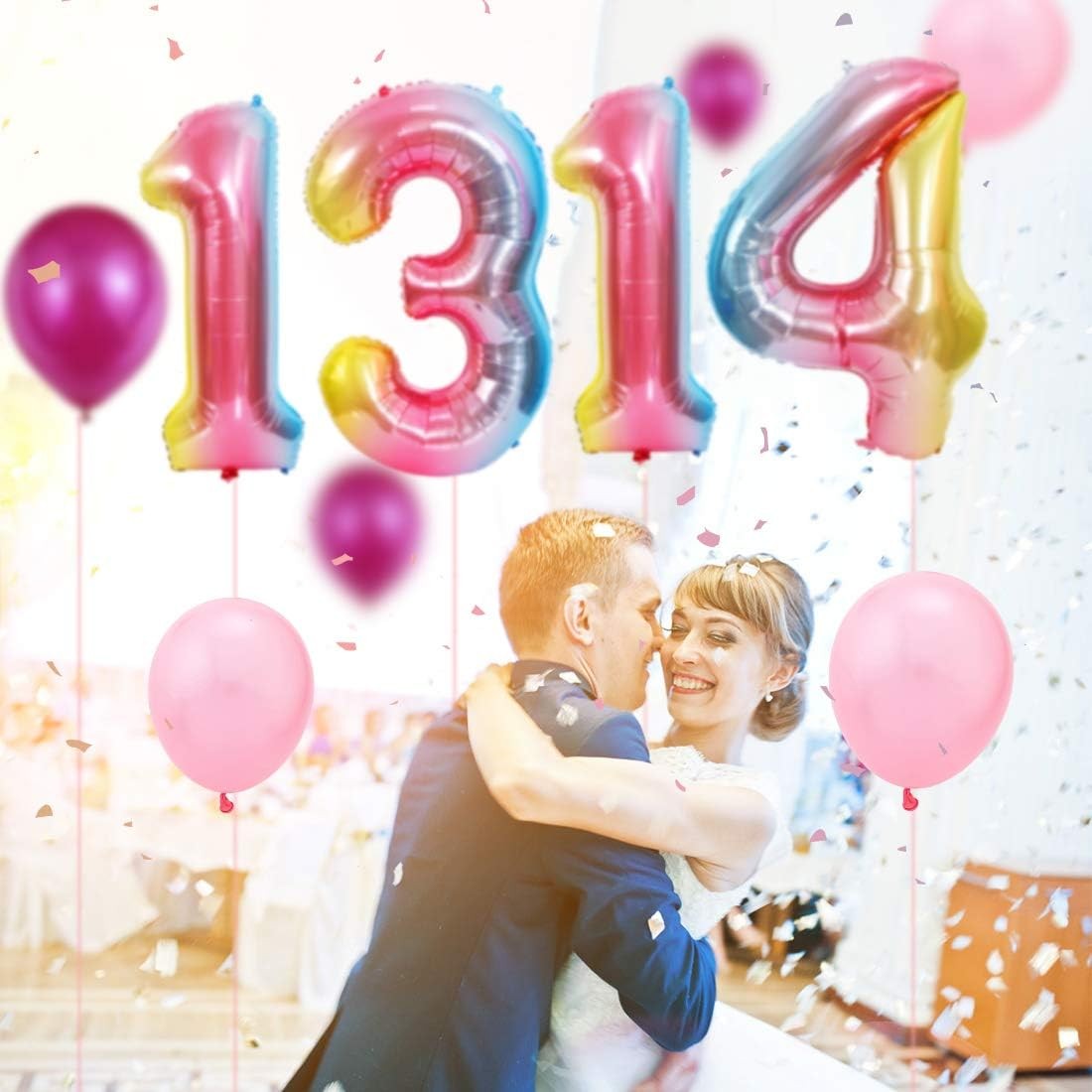 Balon din Folie Metalizata Gradient, Figurina Cifra, Tema Aniversare 100 cm, Ambalaj Individual, Pai inclus, Umflare cu Aer sau Heliu, Multicolor, Cifra 4