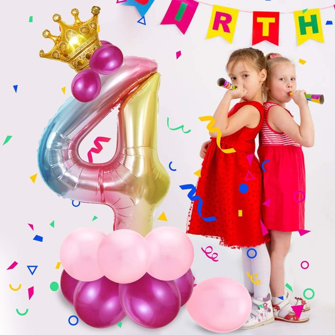 Balon din Folie Metalizata Gradient, Figurina Cifra, Tema Aniversare 100 cm, Ambalaj Individual, Pai inclus, Umflare cu Aer sau Heliu, Multicolor, Cifra 4