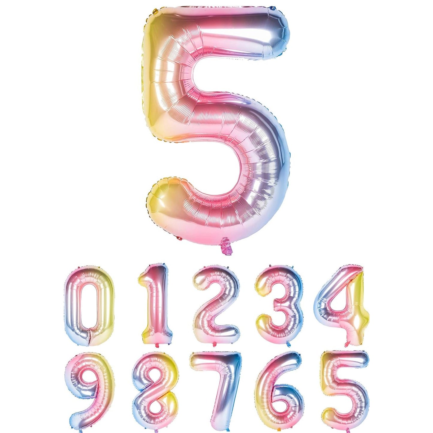 Balon din Folie Metalizata Gradient, Figurina Cifra, Tema Aniversare 100 cm, Ambalaj Individual, Pai inclus, Umflare cu Aer sau Heliu, Multicolor, Cifra 5