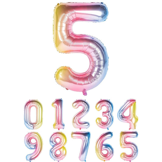 Balon din Folie Metalizata Gradient, Figurina Cifra, Tema Aniversare 100 cm, Ambalaj Individual, Pai inclus, Umflare cu Aer sau Heliu, Multicolor, Cifra 5