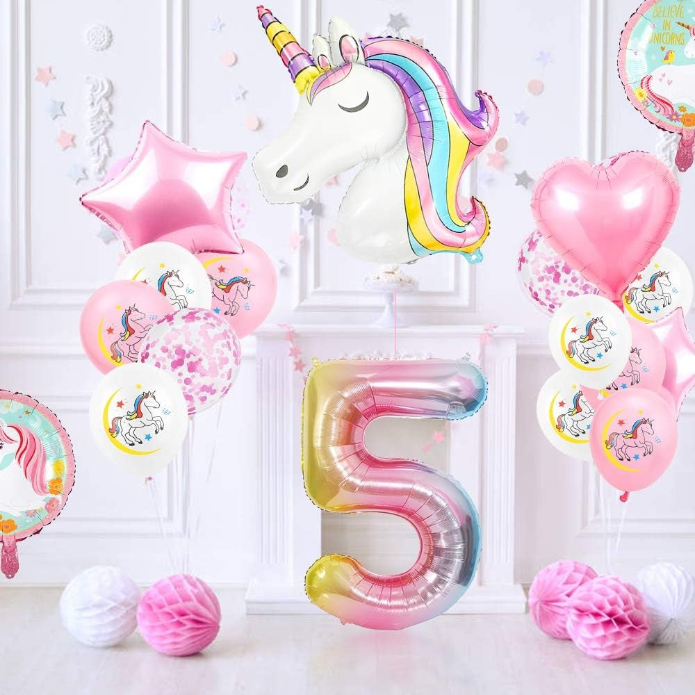 Balon din Folie Metalizata Gradient, Figurina Cifra, Tema Aniversare 100 cm, Ambalaj Individual, Pai inclus, Umflare cu Aer sau Heliu, Multicolor, Cifra 5