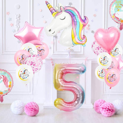 Balon din Folie Metalizata Gradient, Figurina Cifra, Tema Aniversare 100 cm, Ambalaj Individual, Pai inclus, Umflare cu Aer sau Heliu, Multicolor, Cifra 5