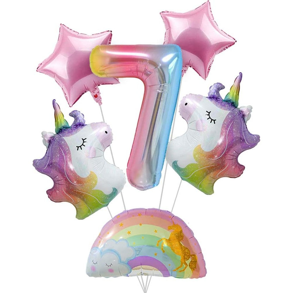 Balon din Folie Metalizata Gradient, Figurina Cifra, Tema Aniversare 100 cm, Ambalaj Individual, Pai inclus, Umflare cu Aer sau Heliu, Multicolor, Cifra 7