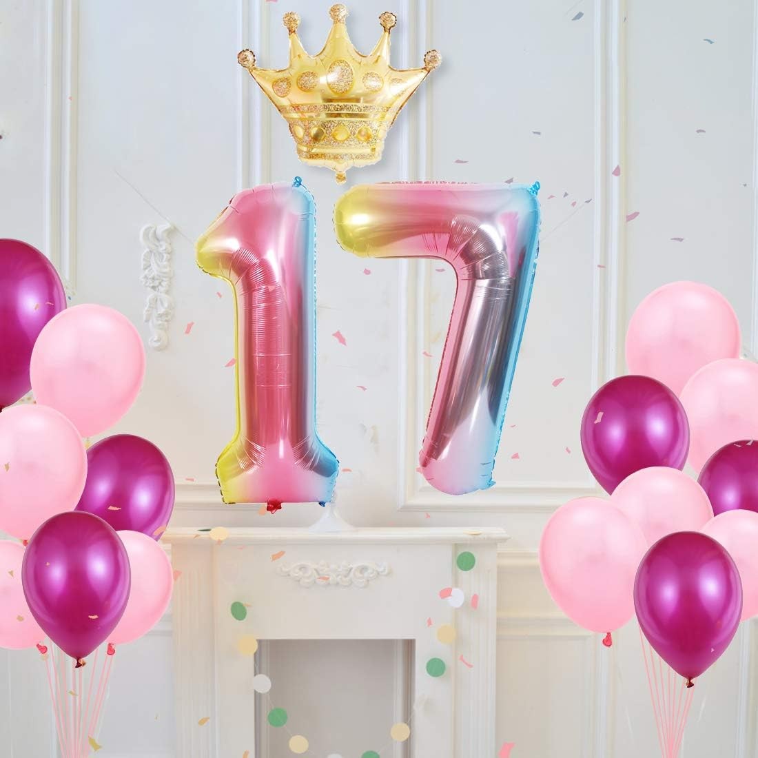 Balon din Folie Metalizata Gradient, Figurina Cifra, Tema Aniversare 100 cm, Ambalaj Individual, Pai inclus, Umflare cu Aer sau Heliu, Multicolor, Cifra 7