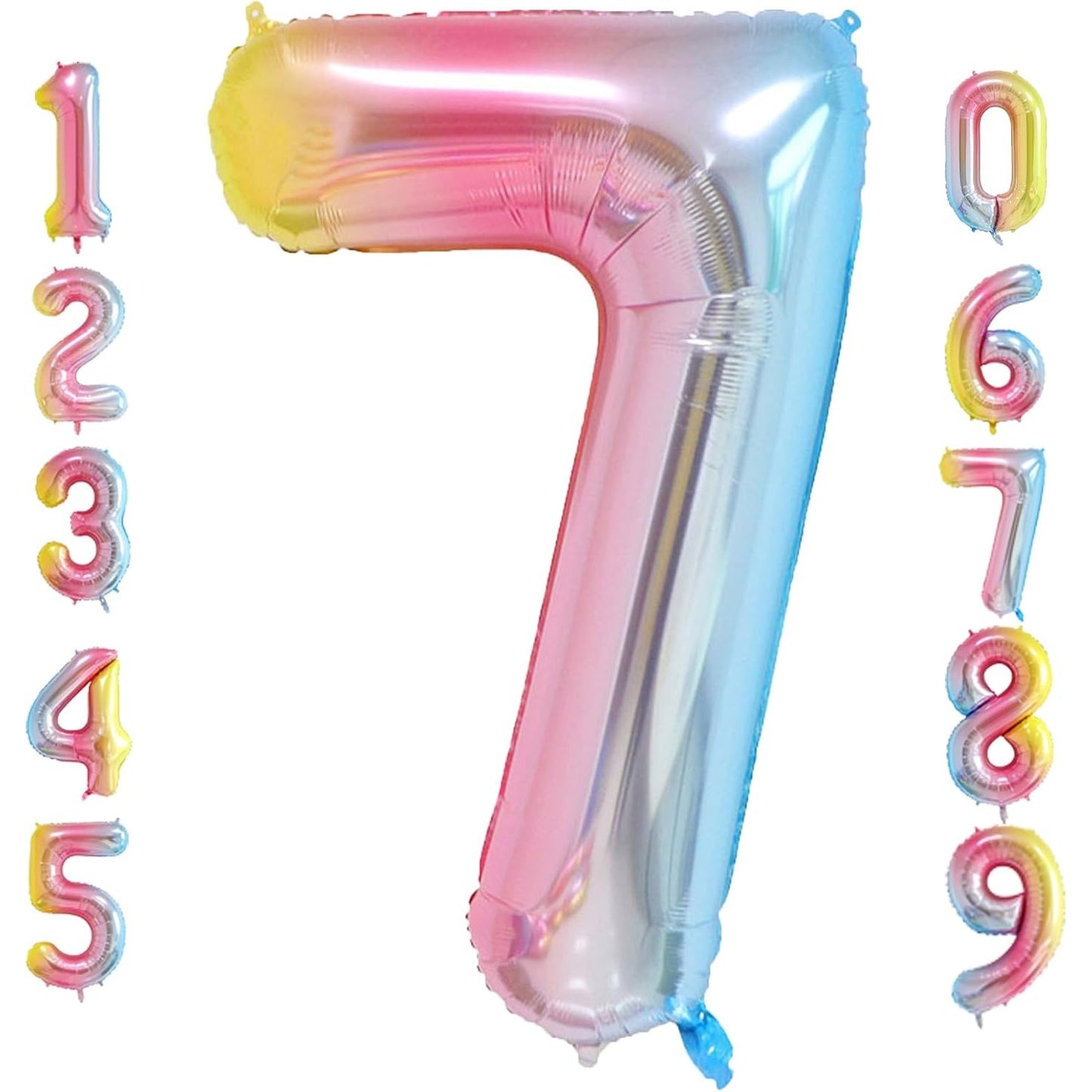 Balon din Folie Metalizata Gradient, Figurina Cifra, Tema Aniversare 100 cm, Ambalaj Individual, Pai inclus, Umflare cu Aer sau Heliu, Multicolor, Cifra 7