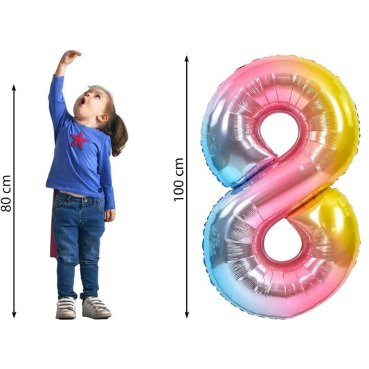 Balon din Folie Metalizata Gradient, Figurina Cifra, Tema Aniversare 100 cm, Ambalaj Individual, Pai inclus, Umflare cu Aer sau Heliu, Multicolor, Cifra 8