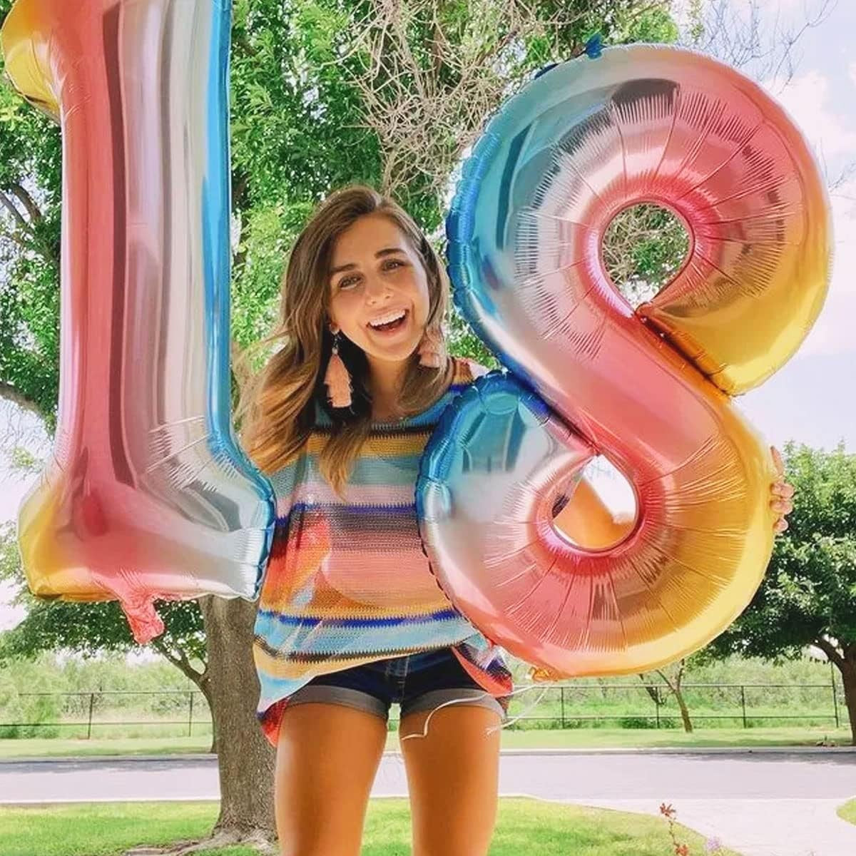 Balon din Folie Metalizata Gradient, Figurina Cifra, Tema Aniversare 100 cm, Ambalaj Individual, Pai inclus, Umflare cu Aer sau Heliu, Multicolor, Cifra 8