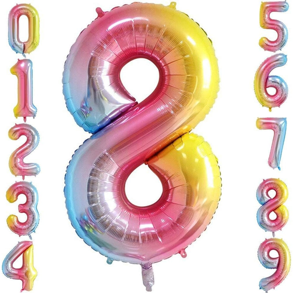 Balon din Folie Metalizata Gradient, Figurina Cifra, Tema Aniversare 100 cm, Ambalaj Individual, Pai inclus, Umflare cu Aer sau Heliu, Multicolor, Cifra 8